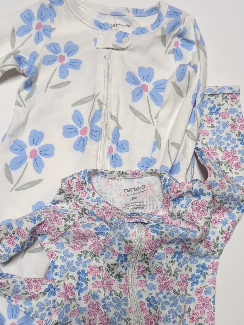 Carter's Floral Zip-Front Pajama Two- Piece Set in Blue, Pink & White